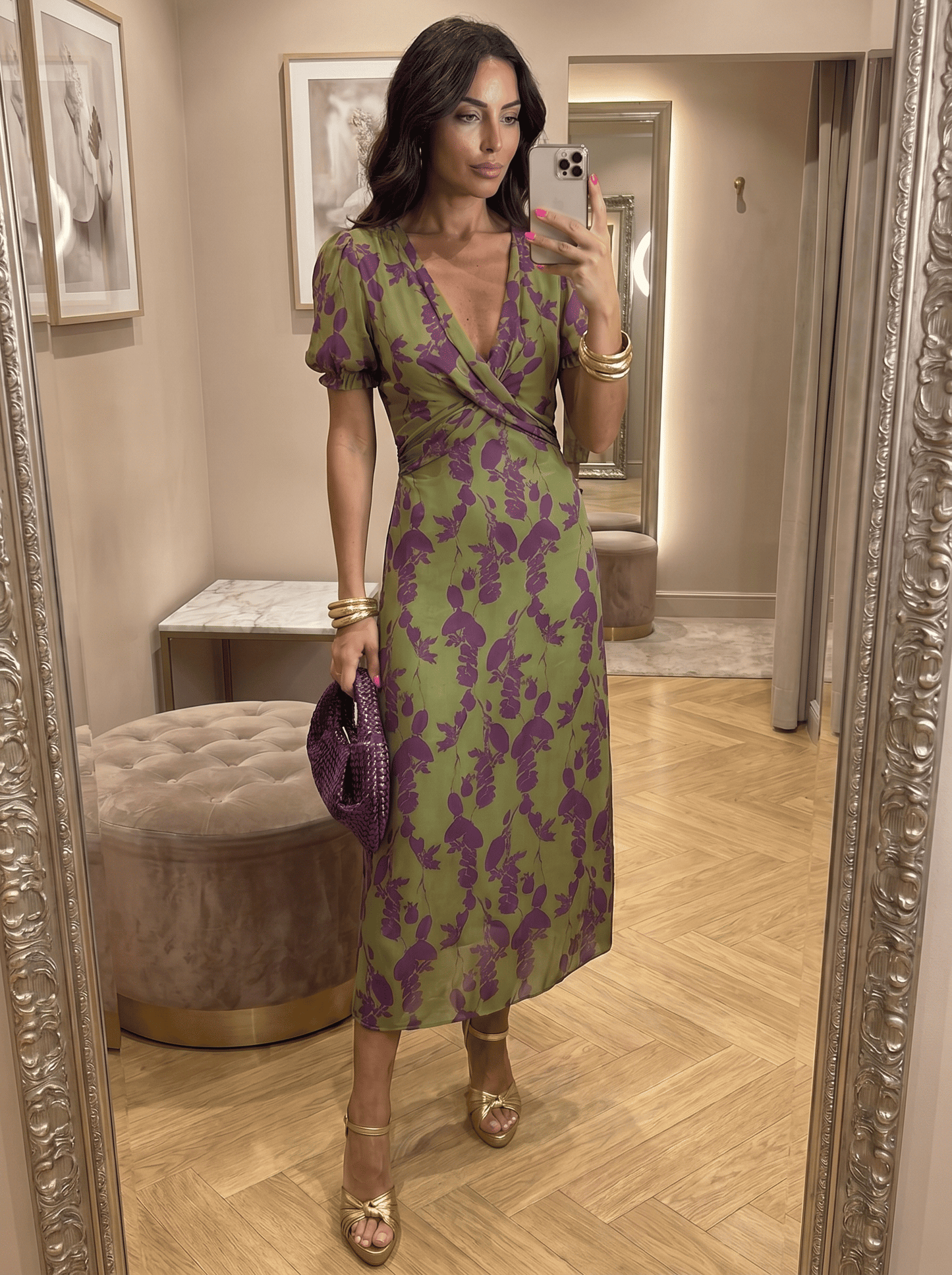 Vestido midi estampado con tirantes