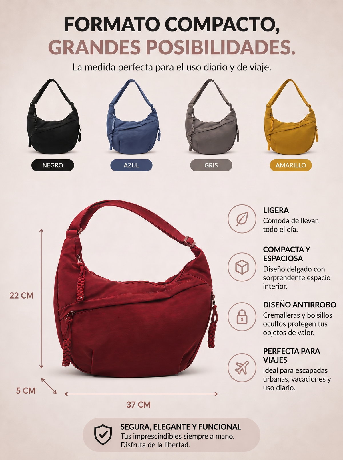 Carmela · Bolso de Hombro Burdeos