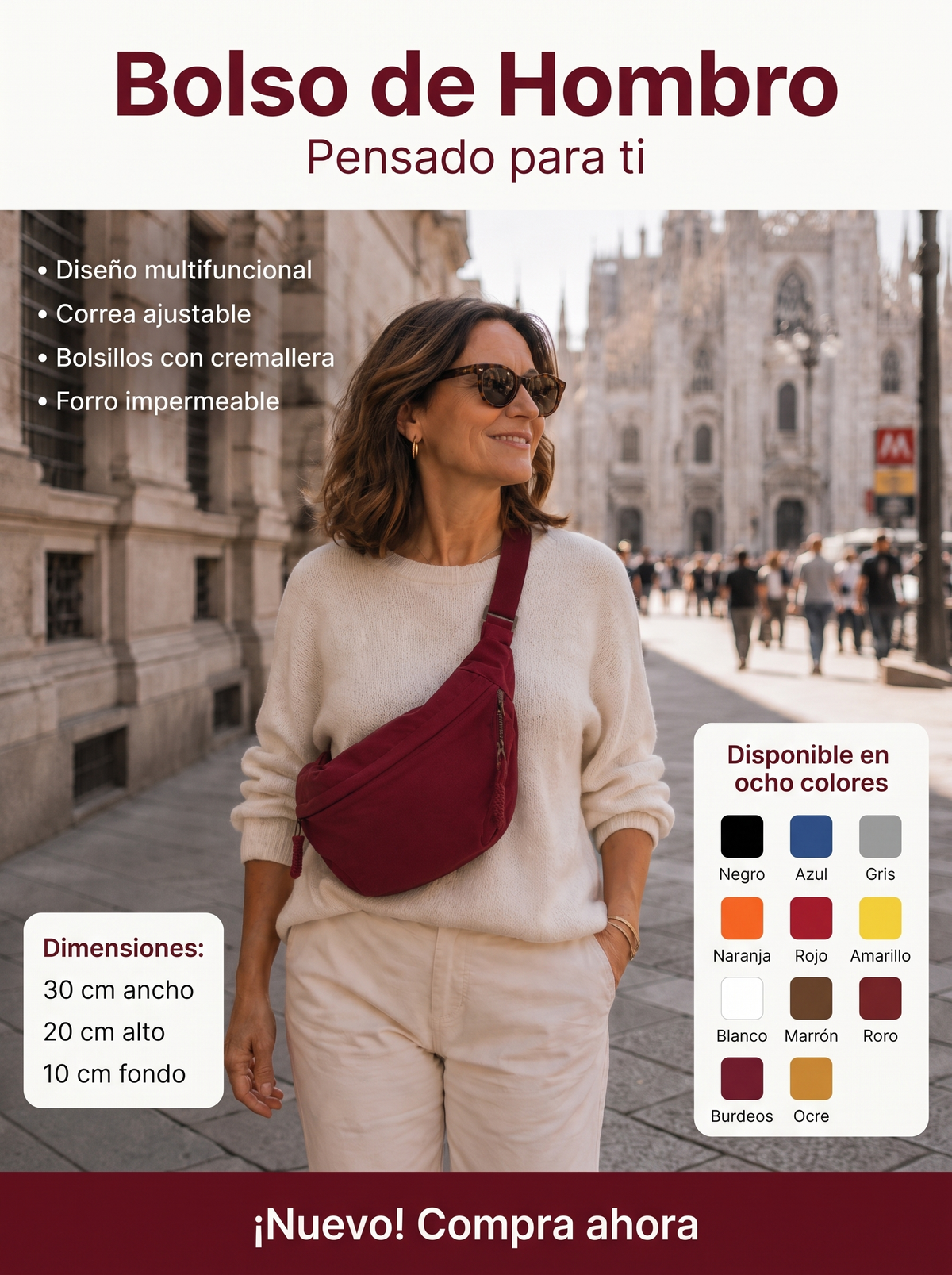 Carmela · Bolso de Hombro Burdeos