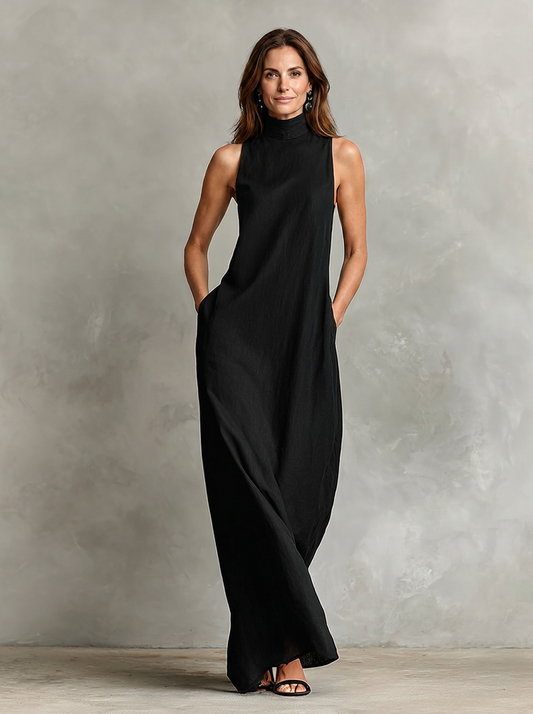Caterina · Vestido Largo Minimalista de Cuello Alto