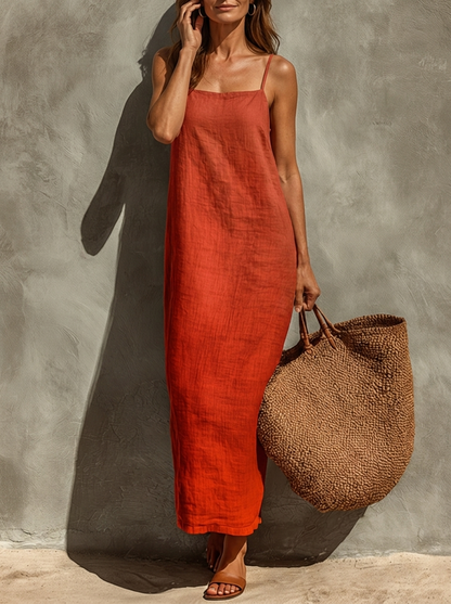 Carmen · Vestido Rojo Escote Cuadrado