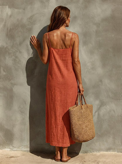 Carmen · Vestido Rojo Escote Cuadrado