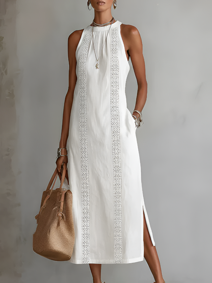 Vestido Jimena Midi Bordado Cuello Mao