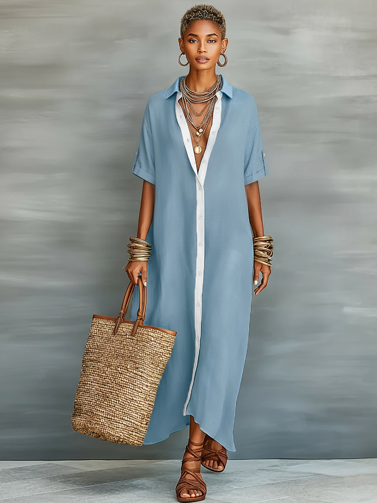Clara · Vestido Camisero Maxi Lino Estampado
