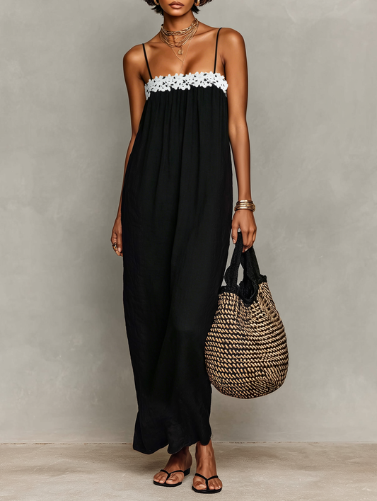 Alba · Vestido Maxi Lino Palabra de Honor con Encaje