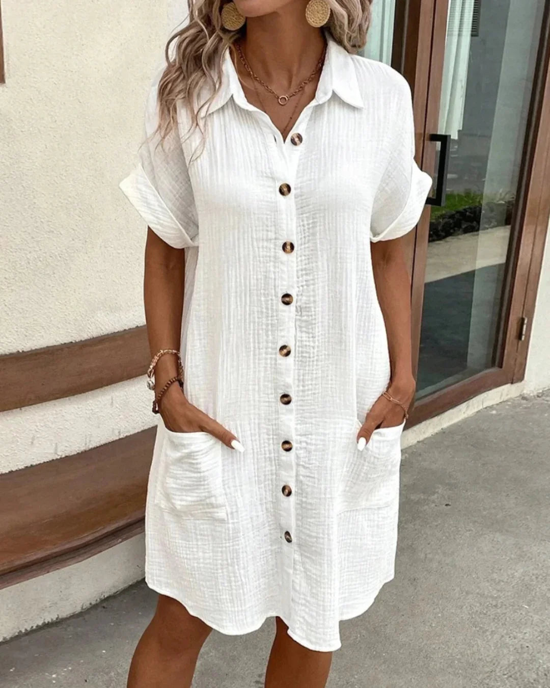 Éloise · Vestido Mini Lino Cuello en V
