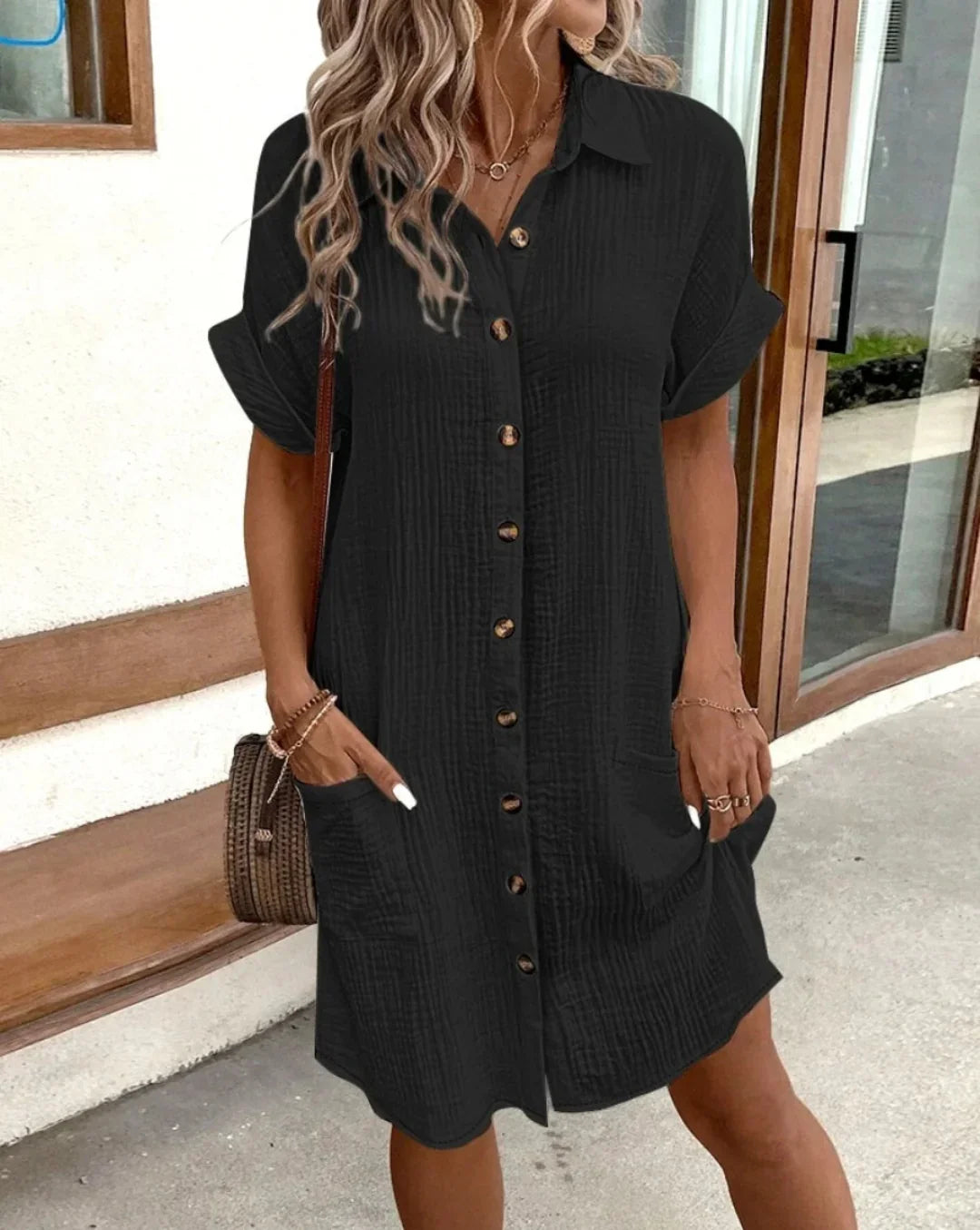 Éloise · Vestido Mini Lino Cuello en V