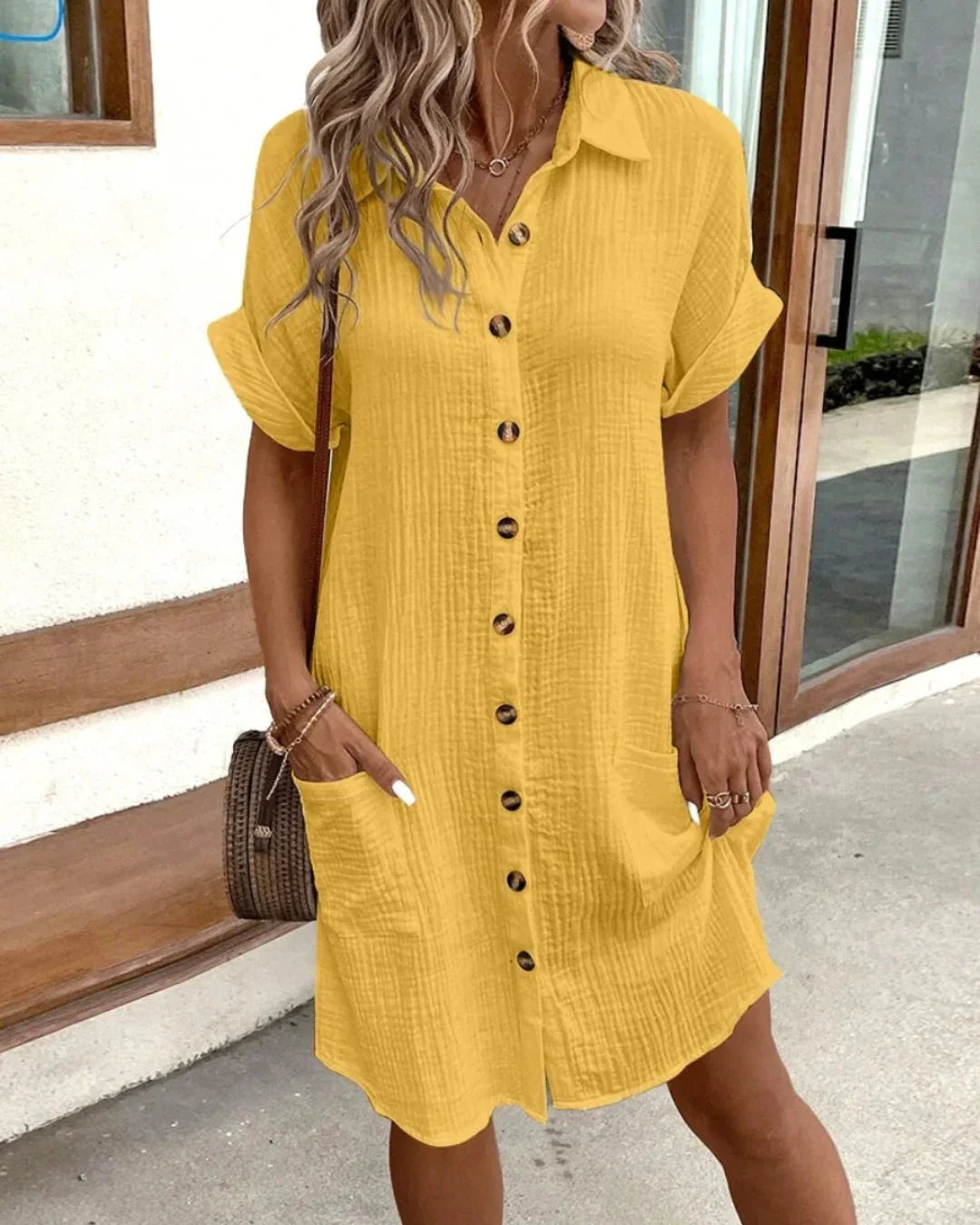 Éloise · Vestido Mini Lino Cuello en V