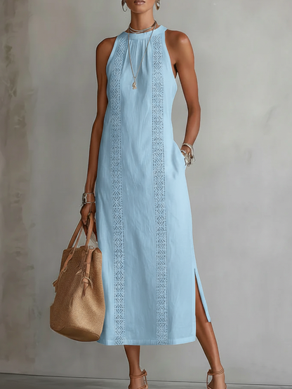 Vestido Jimena Midi Bordado Cuello Mao
