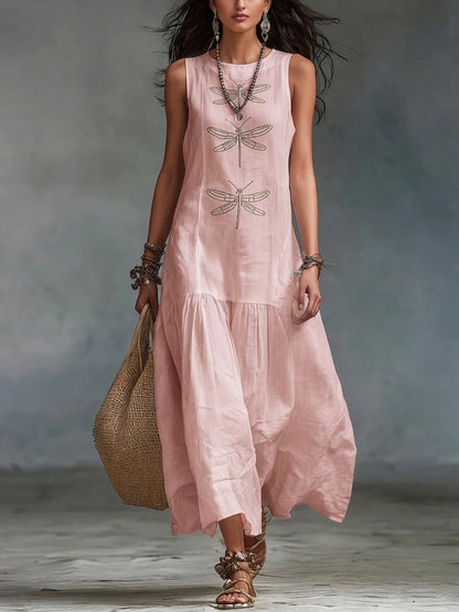 Libélula · Vestido Boho Largo de Algodón y Lino