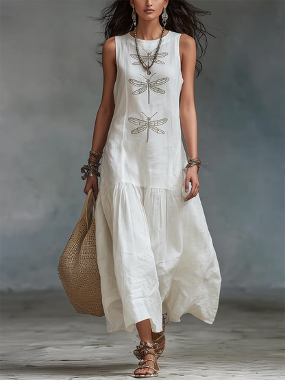 Libélula · Vestido Boho Largo de Algodón y Lino