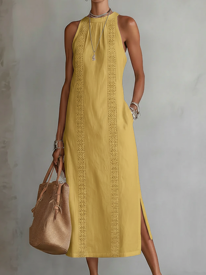 Vestido Jimena Midi Bordado Cuello Mao