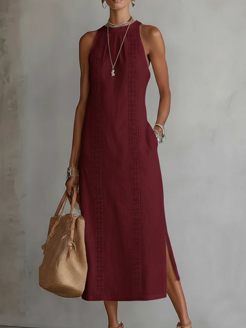 Vestido Jimena Midi Bordado Cuello Mao