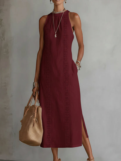 Vestido Jimena Midi Bordado Cuello Mao