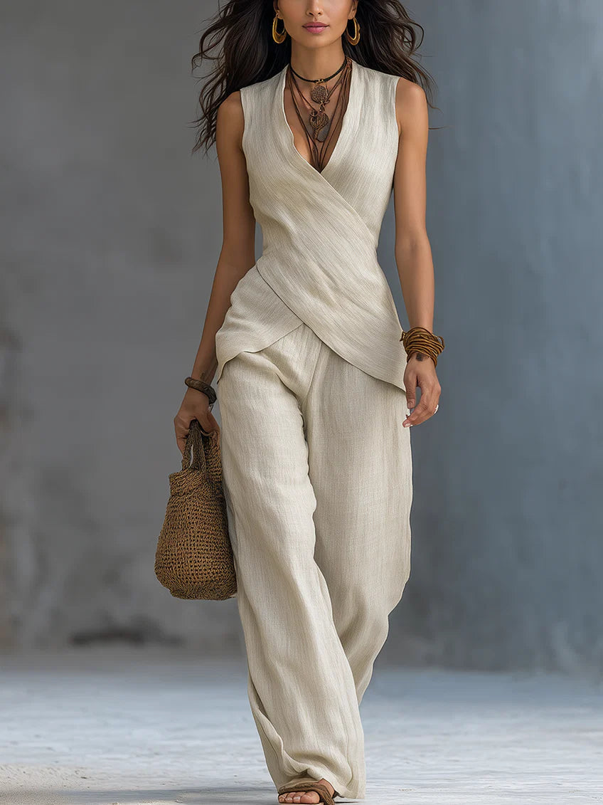 Lino · Conjunto Top Cruzado y Pantalón Ancho