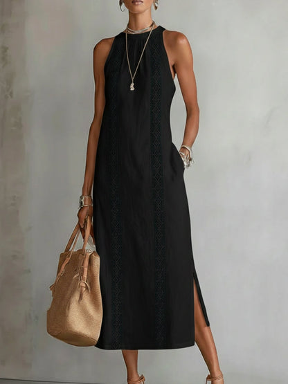 Vestido Jimena Midi Bordado Cuello Mao