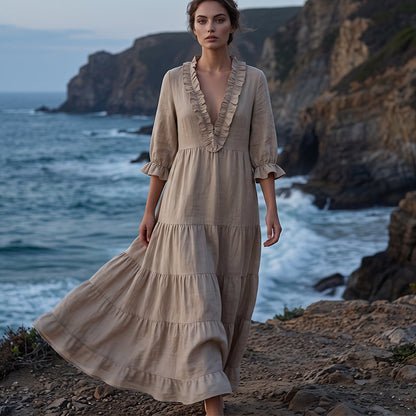 Vega · Vestido Maxi Escote V con Volantes