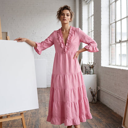 Vega · Vestido Maxi Escote V con Volantes