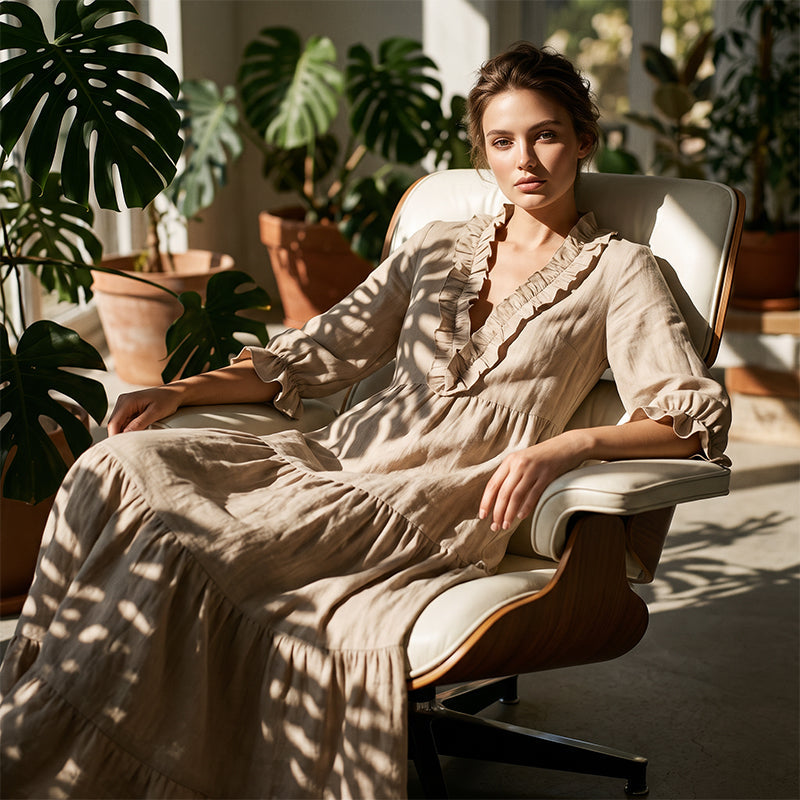 Vega · Vestido Maxi Escote V con Volantes