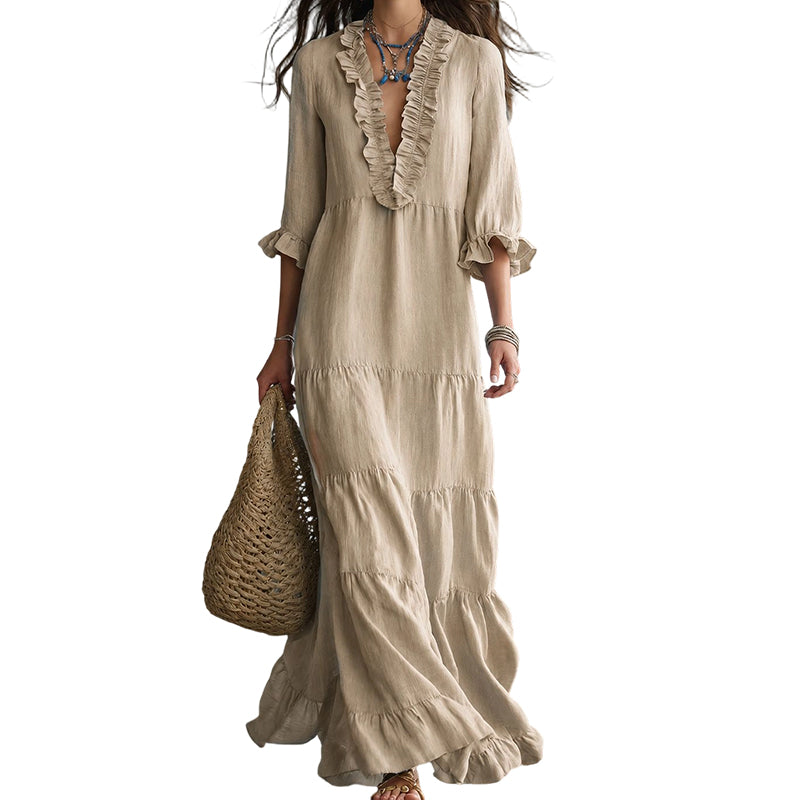 Vega · Vestido Maxi Escote V con Volantes