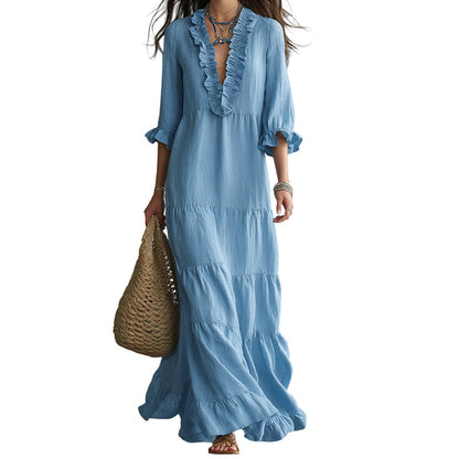 Vega · Vestido Maxi Escote V con Volantes